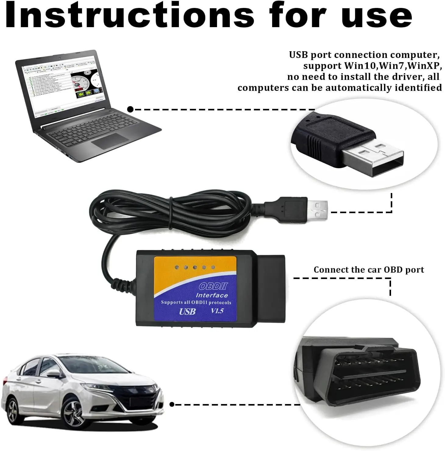 ELM327 USB V1.5 Automotive Diagnostic Cable with Chip ELM327 Cable Connector Interface OBD2 CAN-BUS Auto Diagnostic Scan Tool