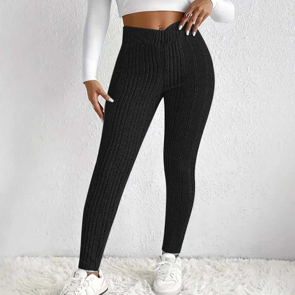 

Women Pants Versatile Elastic Waist Yoga Tight Striped Trousers Women's Sexy Solid Color Sports Pants Winter Broeken Dames 2025