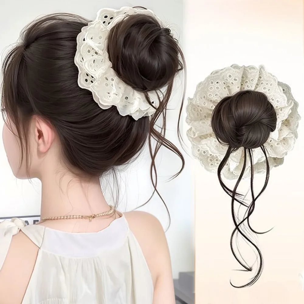 

New Synthetic Hair Bun Wig Scrunchies Natural Black Lace Wig Hairband Brown Fluffy Hair Tie Wig Hair Accessories