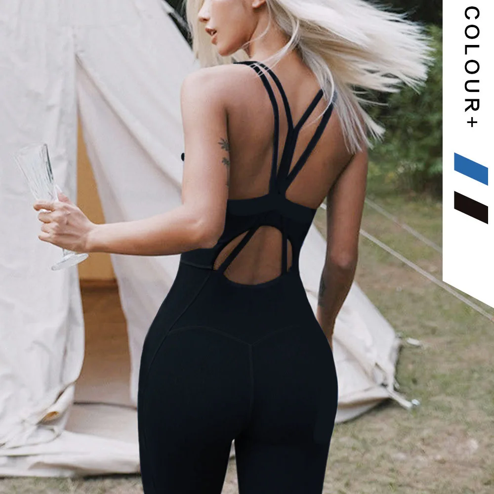 Sleeveless Sexy Fitness Jumpsuits Yoga Set With Pads Sportswear Gym Workout Clothing Athletic One Pieces Bodysuits Tracksuits