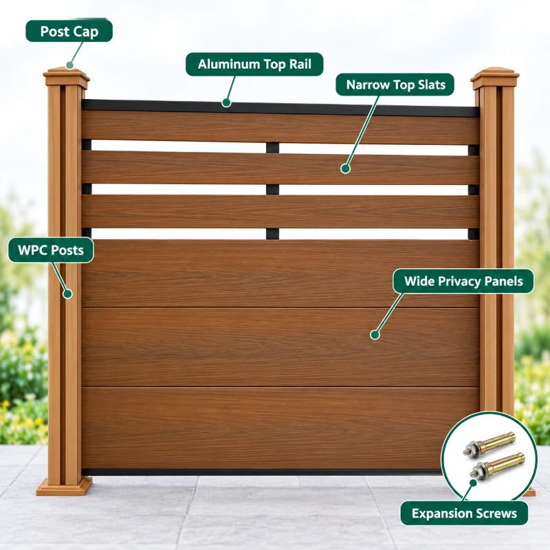 WPC Fence Panels Outdoor Privacy Fence Wood Plastic Composite Garden Fence for Courtyard Yard Decoration Weather Resistant