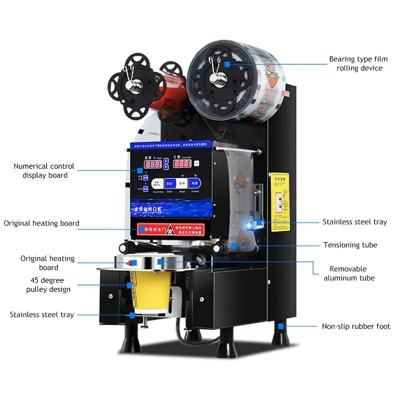 New Designs Automatic Commercial Sealer 90 95 98mm Bubble Tea Sealing Machine Babo Sealer Machine Milk Tea Cup Sealing Machine