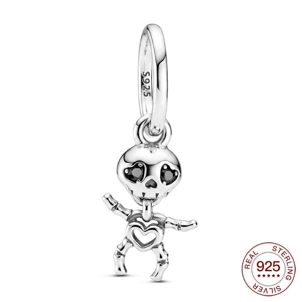 New 925 Sterling Silver Me Series Dancing Skeleton Pendant Charms Jewelry Making For Classic Bracelet Ladies Halloween DIY Gift