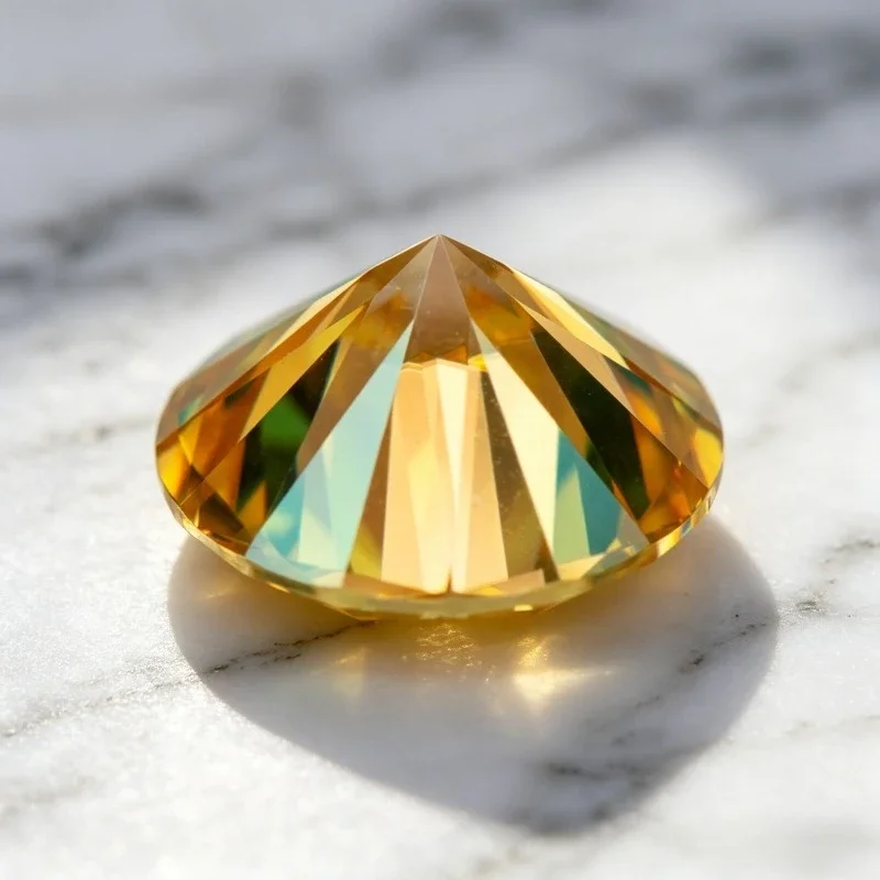 Moissanite Stone Golden Yellow Color Round Shape Lab Grown Gemstone for DIY Jewelry Making Pass Diamond Tester with Certificate