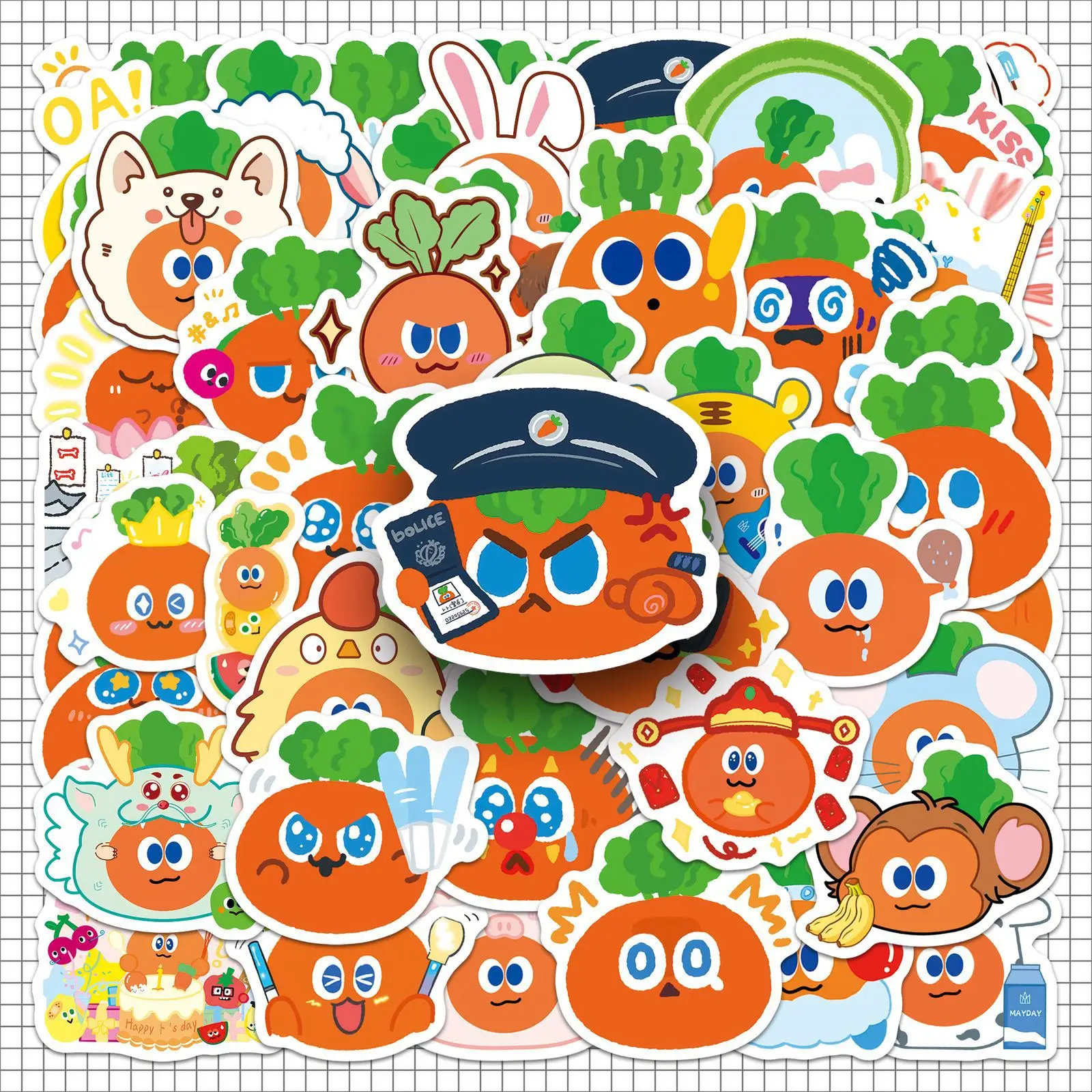 10/30/50-Pack Cartoon Carrot DIY Graffiti Stickers Waterproof Decorations for Students Notebooks Laptops Suitcases Fridge