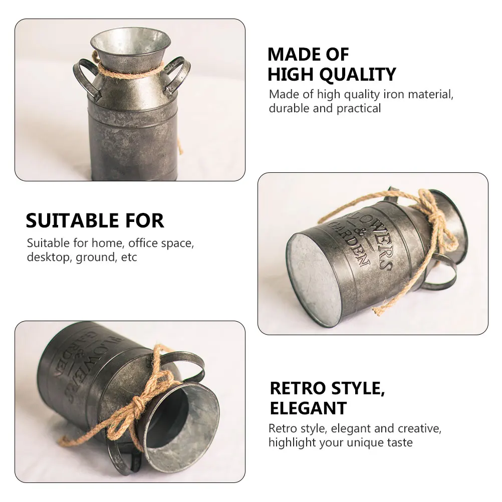 

Iron Flower Pot Retro Style Milk Jug Coffee Pot Multi-functional Tin Vase Desktop Storage Barrel Flower Arrangement Prop Home