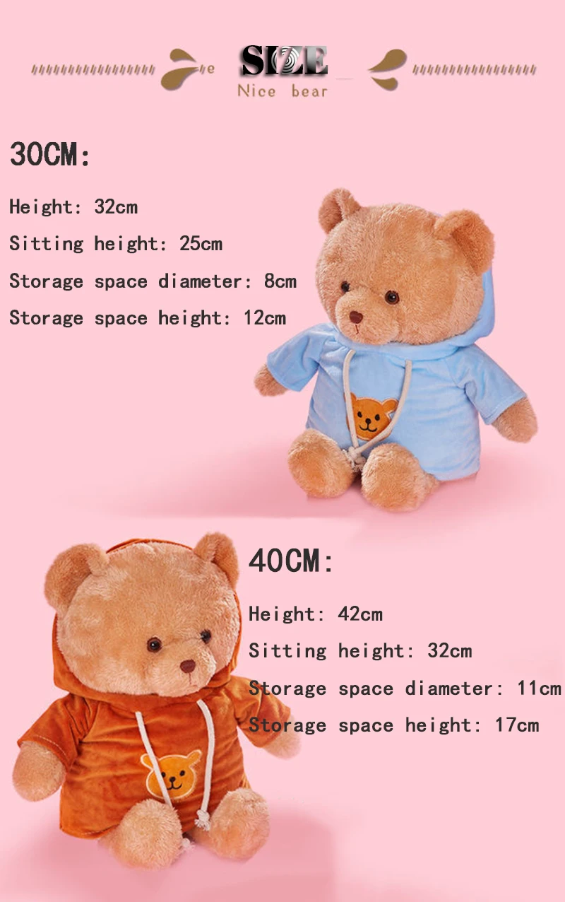 Imagem -03 - Caixa de Armazenamento Segura Urso de Pelúcia Compartimento de Segurança Escondido Esconderijo Secreto Presente Criativo para Jóias Dinheiro Urso Boneca Infantil 30 cm 40cm