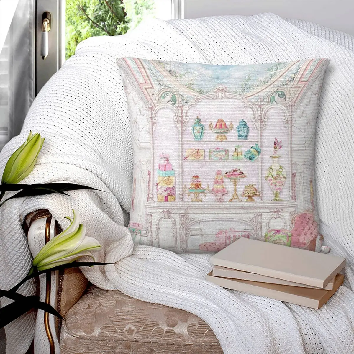 Marie Antoinette Afternoon Tea In French Paris Square Pillowcase Cushion Cover Pillow Case Throw Pillow Cover for Home Bedroom
