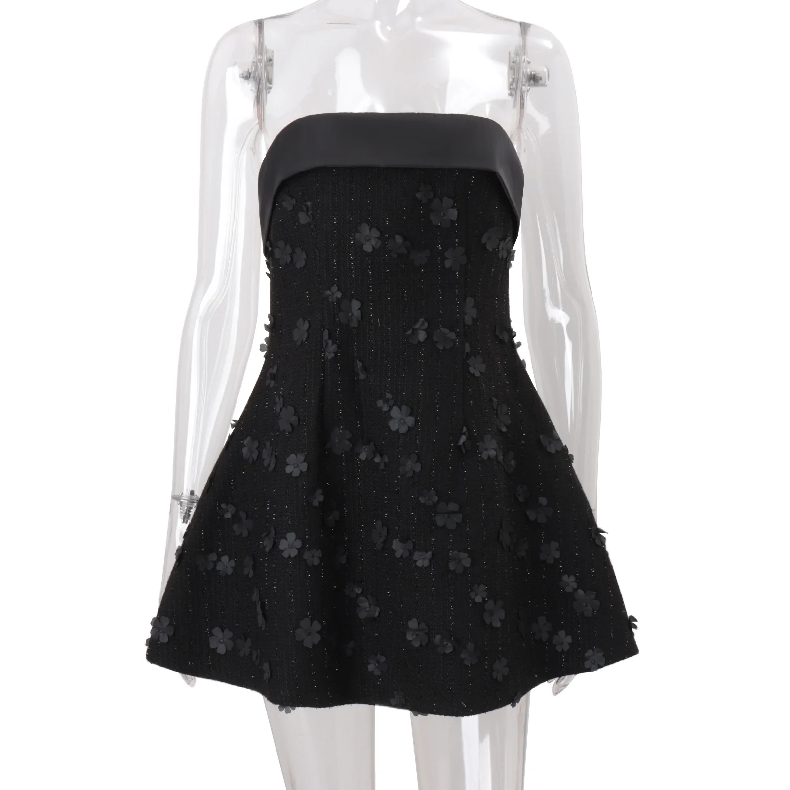 Summer fashion flower decoration sexy slim fit A-line strapless dress