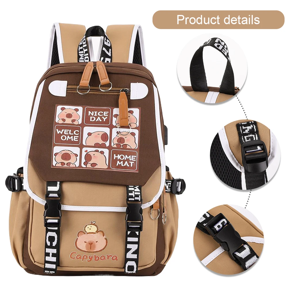 Capybara Backpack with 1 Main Compartment for Girls Boys Laptop Backpack Zipper School Bag Rucksack Gifts for Capybara Lovers