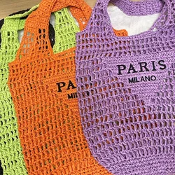 Summer beach straw woven shoulder bag, women's fashionable hollow woven handbag, portable large capacity casual tote bag
