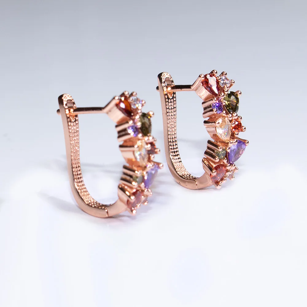 

Rainbow Cubic Zirconia Women Earrings Multicolor Zircon Rose Gold Clip Earring