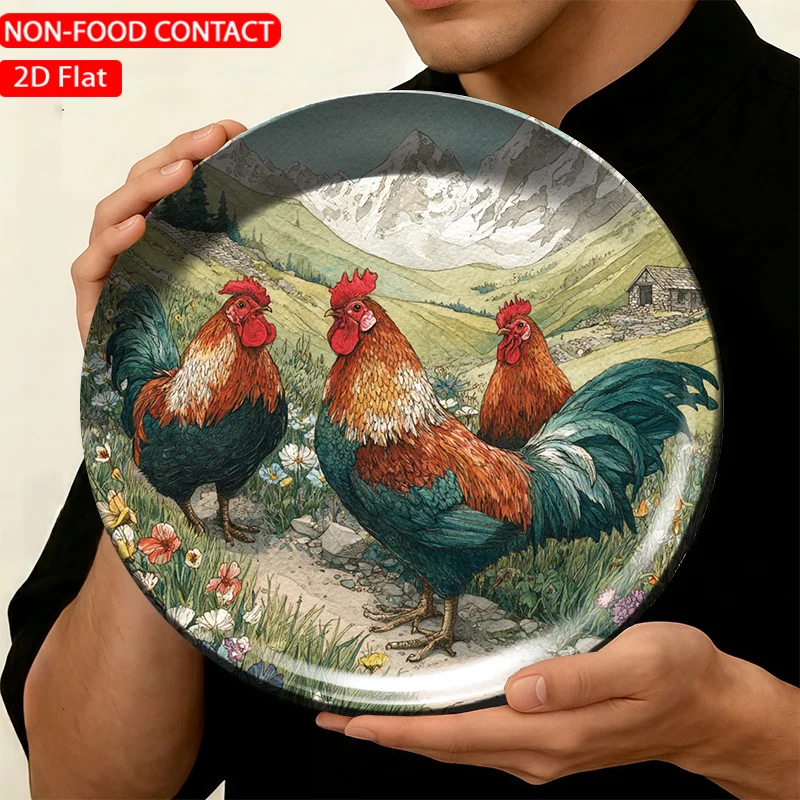 1pc FORJN Rooster Wall Plate - Round Ceramic Decorative Plate with Rooster Art, Suitable, Living Room,, Non-Food Contact for