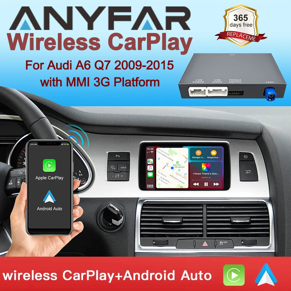 Drahtloses CarPlay für Audi A6 Q7 2009–2015 MMI 3G System mit Android Auto Interface Bluetooth Rückfahrkamera Spiegellink AirPlay