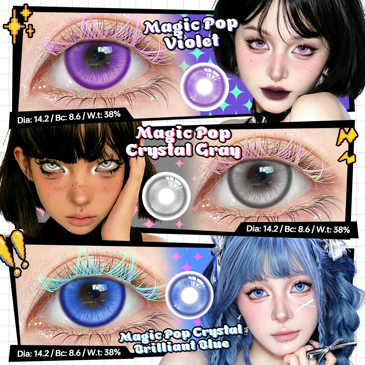 VISUASHOW Magic Pop Blaue Kleinpupillen-Cosplay-Farbkontaktlinsen, halbjährliche kosmetische Weichlinsen für Party, Halloween und Augen-Make-up