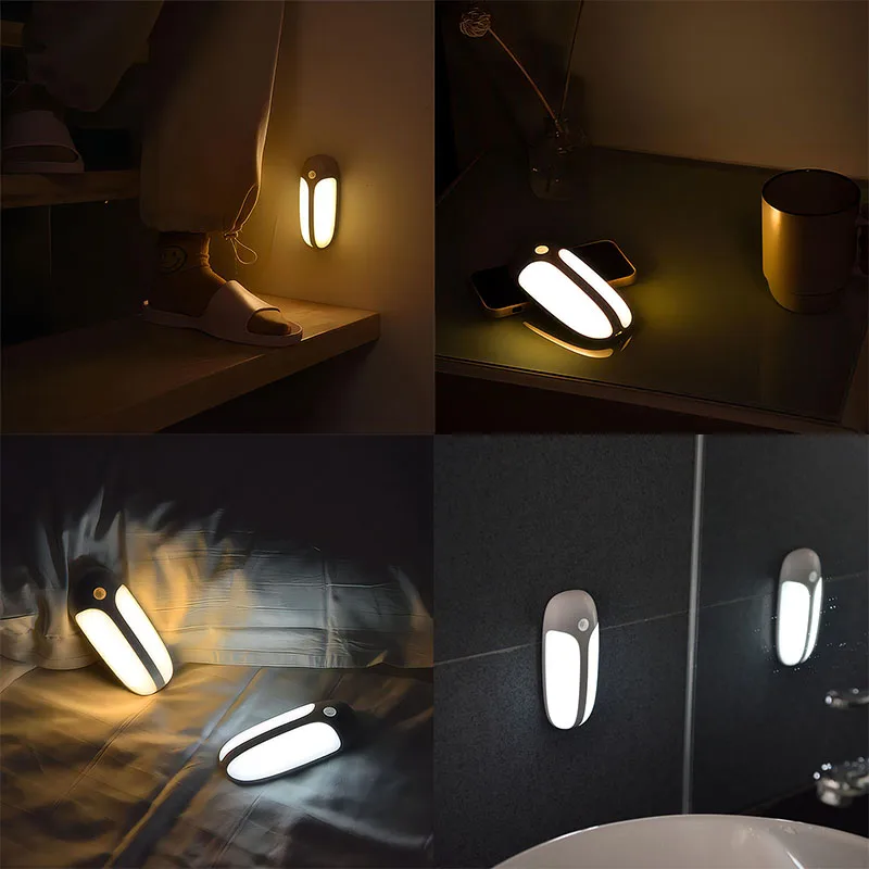 LED Motion Sensor Night Light Firefly Human Body Sensing Corridor Lamp USB Rechargeable Wireless Magentic Kitchen Closet Light