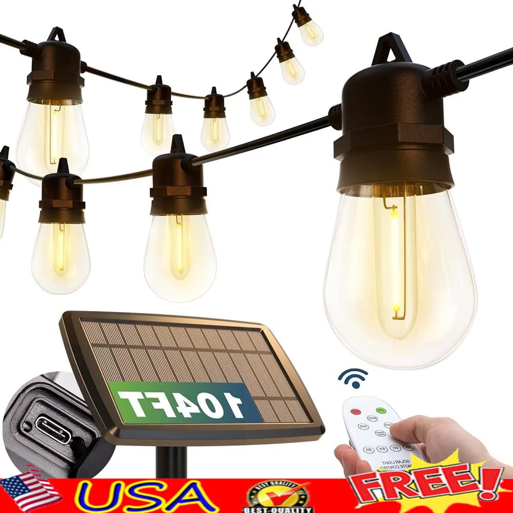 

Solar String Lights 104FT Waterproof USB Remote Control Outdoor Solar Powered LED Lights with Timer Modes Suitable Parties