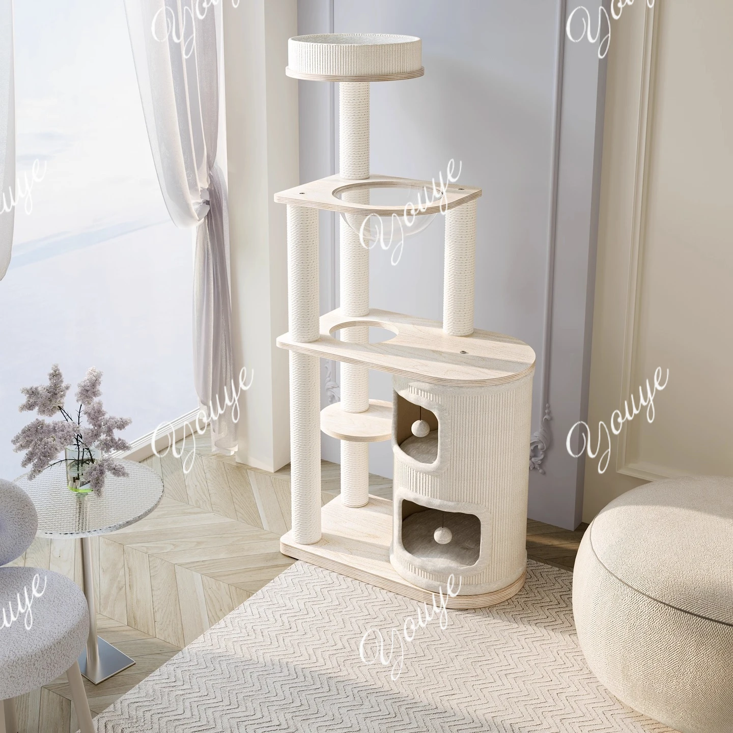 Cat climbing frame, nest tree integrated, imported birch multi-layer solid wood frame, sitter house sisal bucket