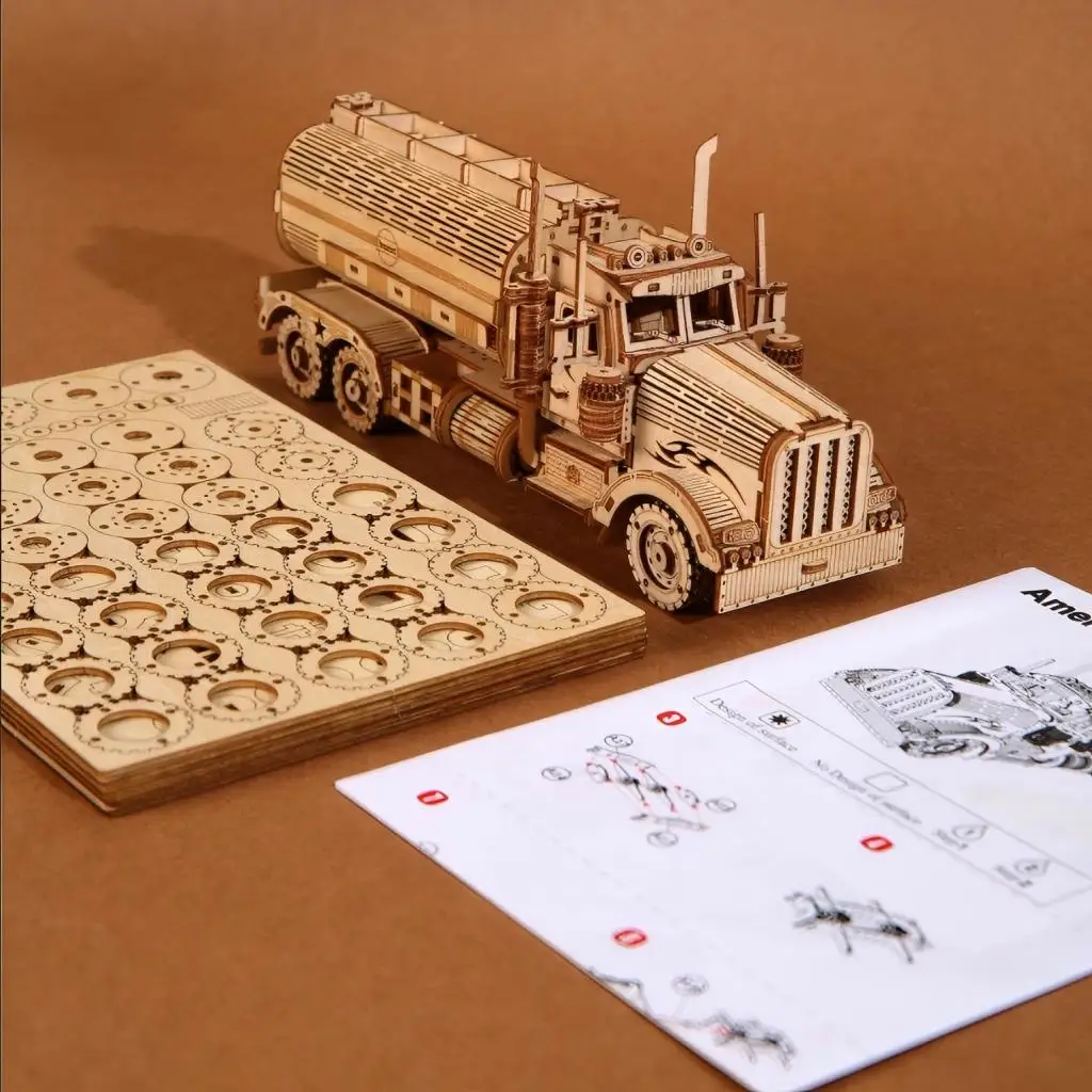 OUZEY ثلاثية الأبعاد خزان خشبي شاحنة لغز للبالغين الخشب اللبنات مجموعات التجمع نموذج كول سطح المكتب مكتب ديكور المنزل هدية مزخرفة