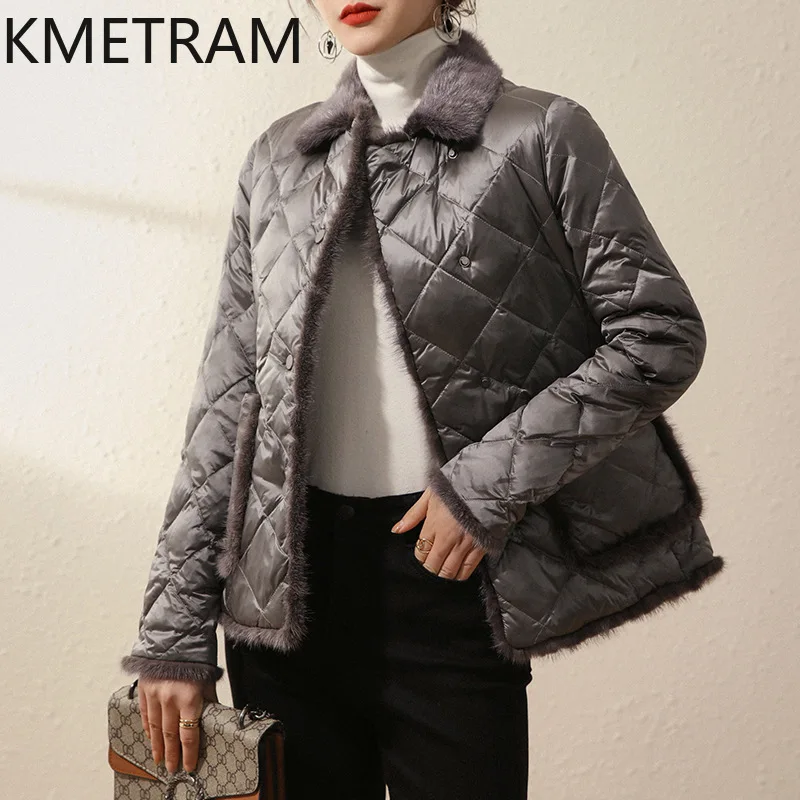 KMETRAM Mink Fur White Goose Down Coats Fashion New in Outwears Elegant Puffer Jacket Winter Clothes Women 2024 Winterjas Dames