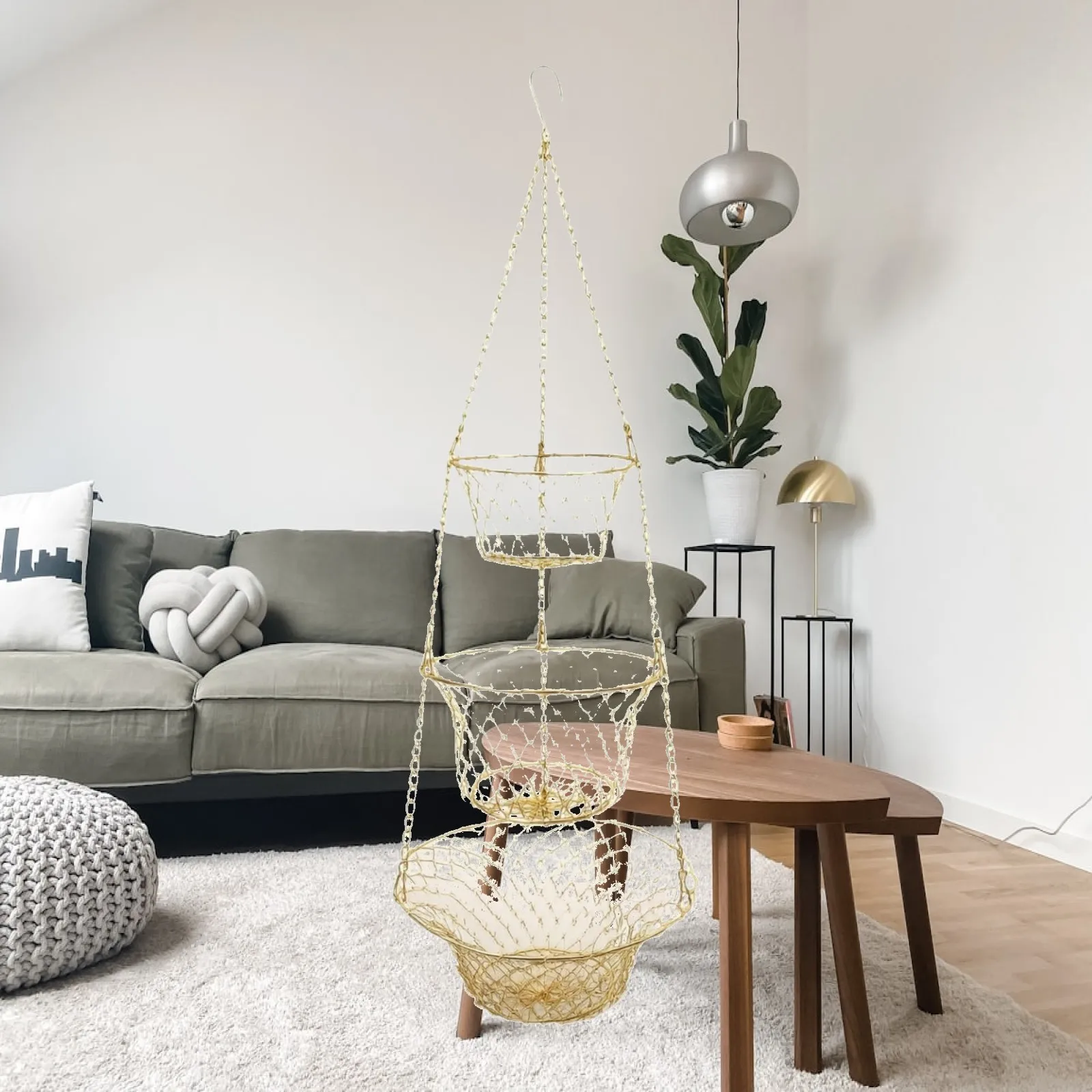 Hanging Fruit Basket with Chains Decorative Hanging Fruit Basket Multifunctional Heavy-Duty for Kitchen, Living Room