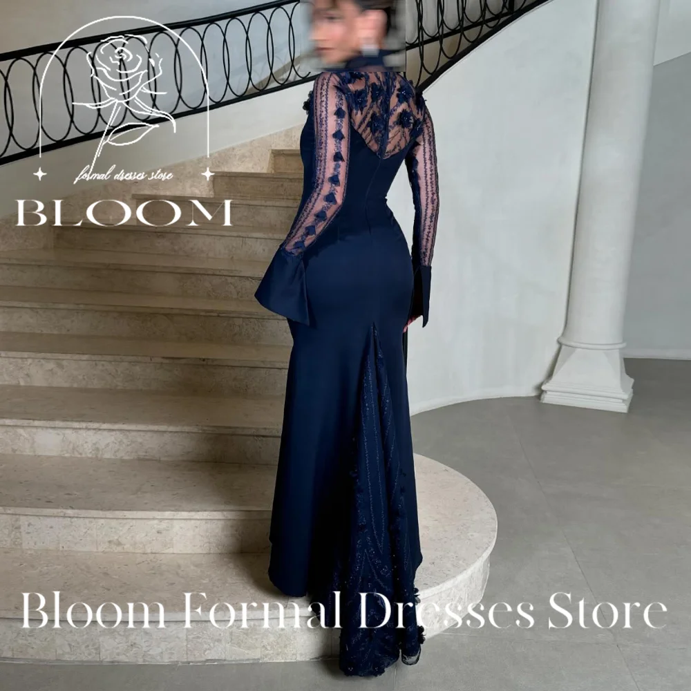 Bloom Customized Ankle Length 3D Flowers Flare Sleeve Straight Zipper Back Elegant Party Evening Dresses Woman High Quality