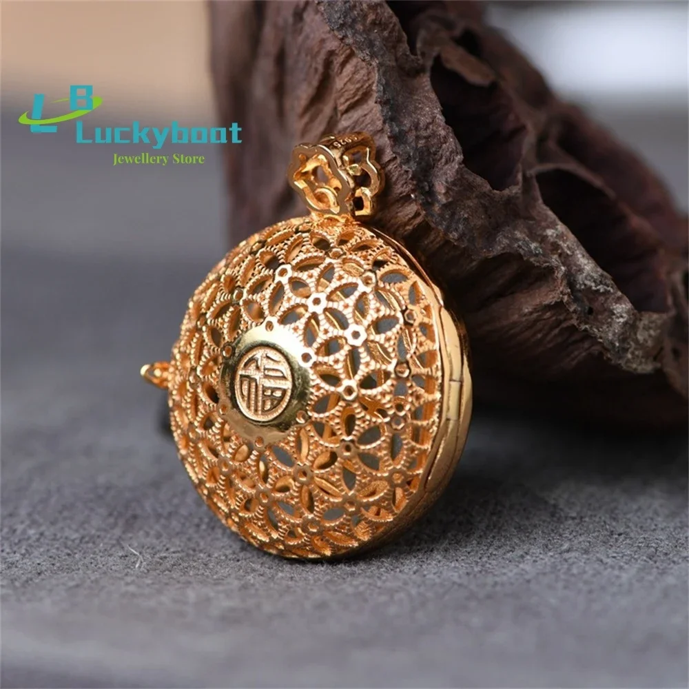 S925 الفضة مطلية بالذهب الجوف الكيس قلادة بالجملة المرأة أزياء فينيكس الفاوانيا Hetian اليشم قلادة #5