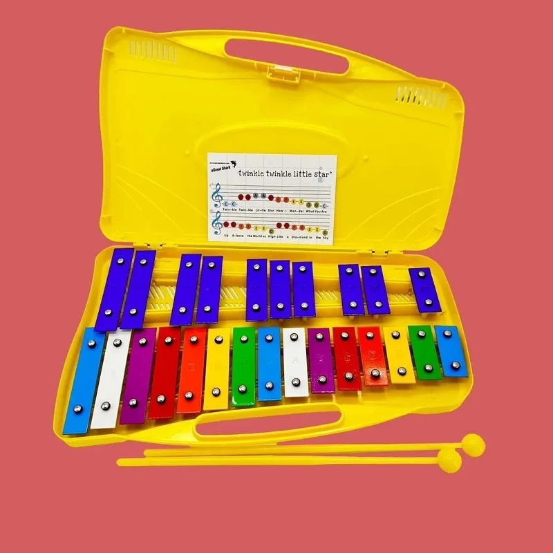 Xilofone Glockenspiel com estojo infantil, cromático colorido, brinquedo musical de aprendizagem, chave de metal 25 tons