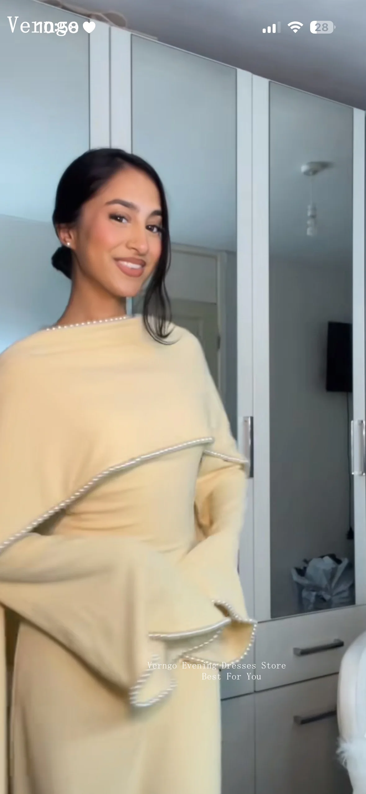 

Verngo Blush Yellow Crepe Pearls Evening Dress Full Sleeves Formal Occasion Dress Moderst Saudi Arabia Prom Gowns Customized