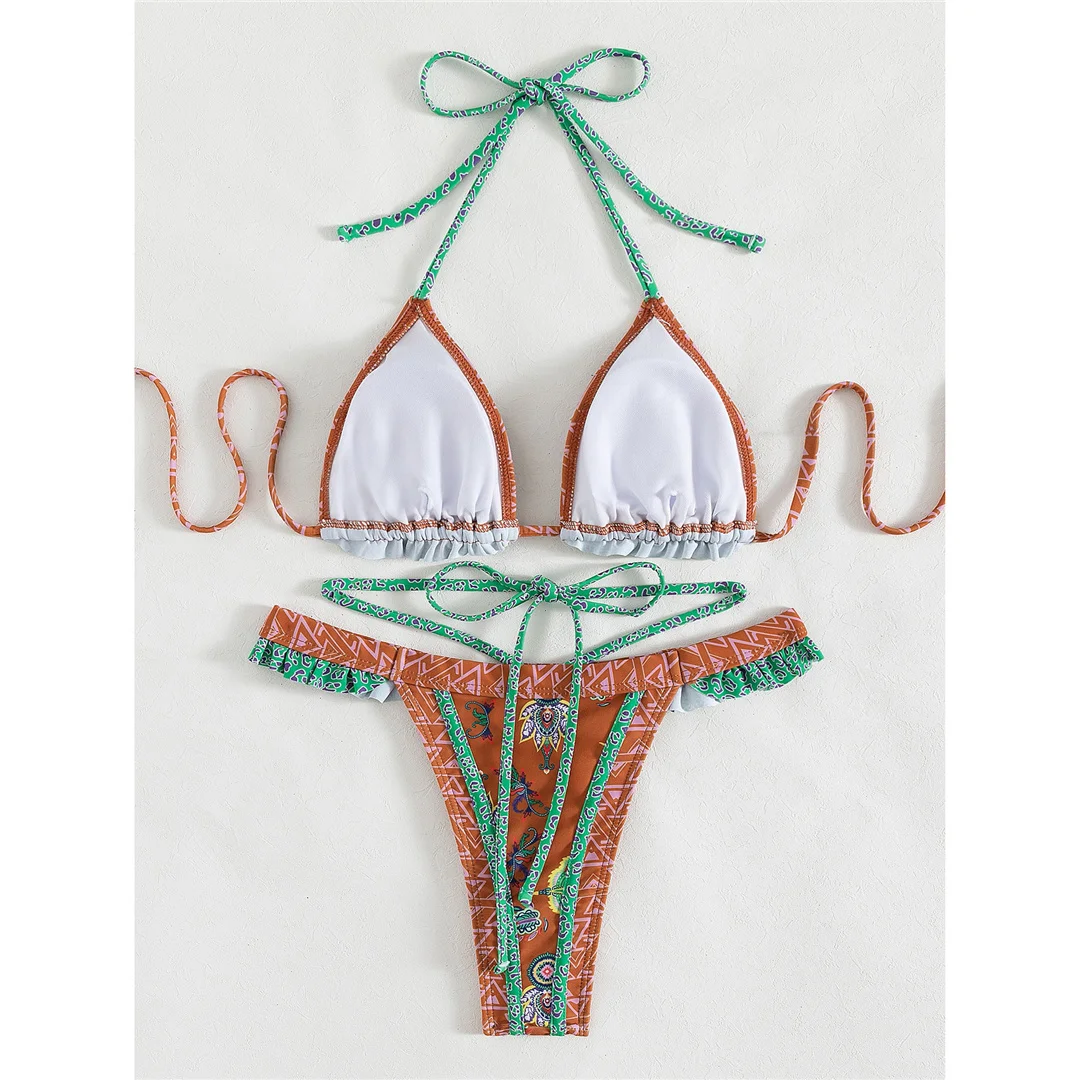 5 Farben, sexy, bedruckter Bikini mit Rüschen, Damen-Badebekleidung, zweiteiliger Bikini, Badeanzug, Badebekleidung, Modell V4651. – Detail 30