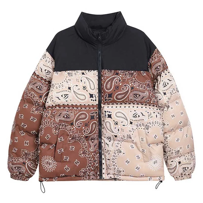 Hip Hop Printed Jackets Parka Streetwear Harakuju Cotton Padded Zipper Jackets For Male Windbreak