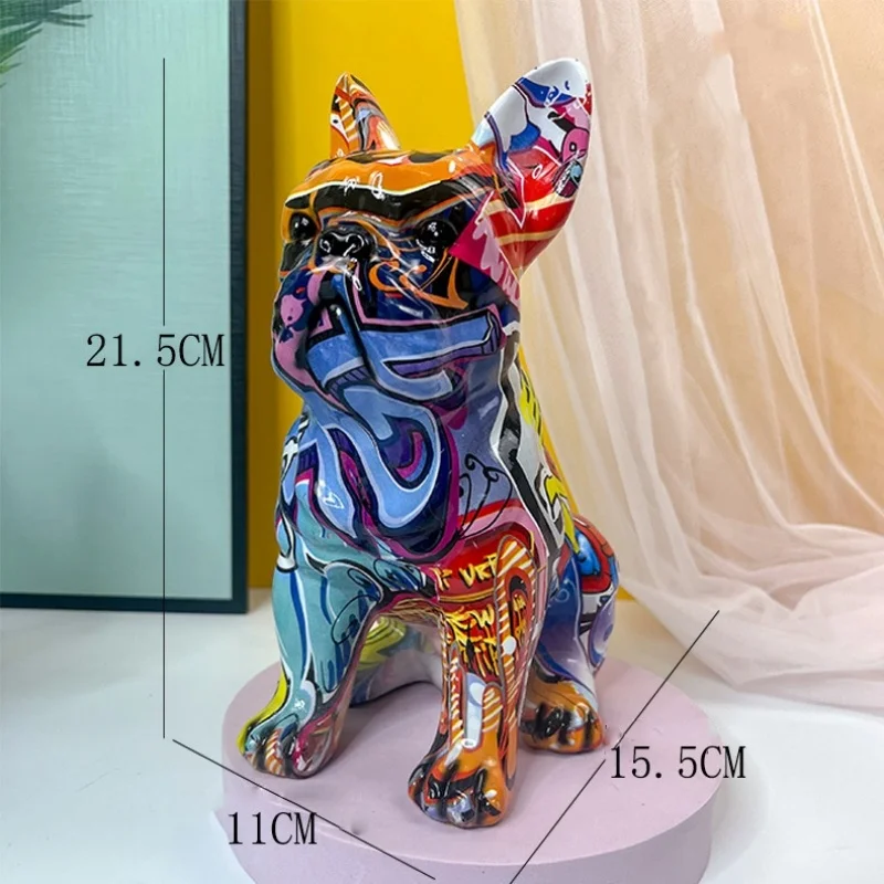 Resin Graffiti Dog Figurines Interior Home Desktop Decor Painting Colorful Art Animals Statue Crafts Decor Props Accessories