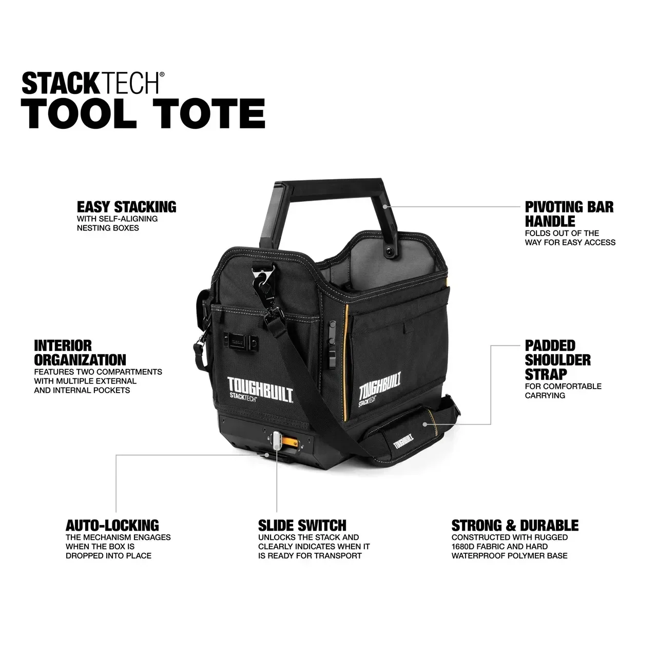 TOUGHBUILT  StackTech Tool Tote Multi-functional Car Storage Repair Parts Box Shoulder Tool Carrying Basket