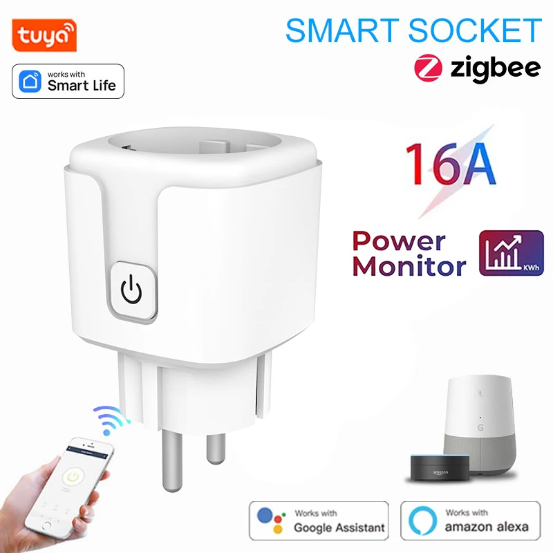 

Tuya Zigbee Smart Plug Socket EU 16/20A with Power Monitoring Timing Voice Control Works with Alexa Google Home Smart Life