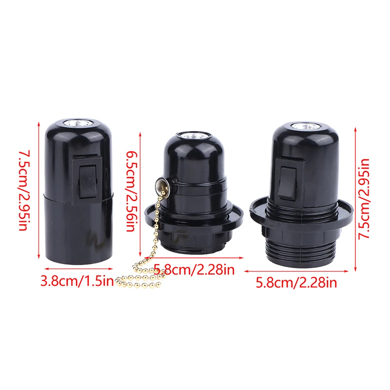 (YY) 1 قطعة 2025 جديد E27 الباكليت الذاتي قفل ضوء الجسم مع سستة التبديل قاعدة مصابيح E27 حامل مصباح الأسنان الكامل مع زر الضغط