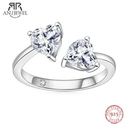 AnuJewel 2 Carat D Color Heart Moissanite Anti-Stress Ring 925 Sterling Silver Two Stone Engagement Wedding Women's Ring