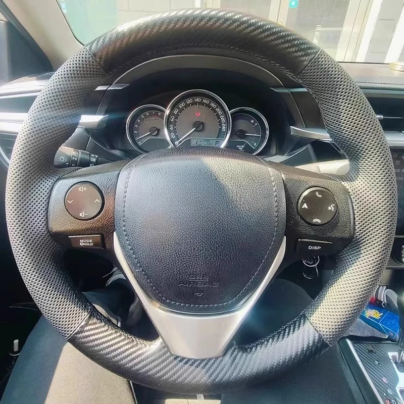 DIY 手縫いステアリングホイールカバーノンスリップ通気性トヨタレビンカローラ RAV4 2013-2019 カーインテリアアクセサリー