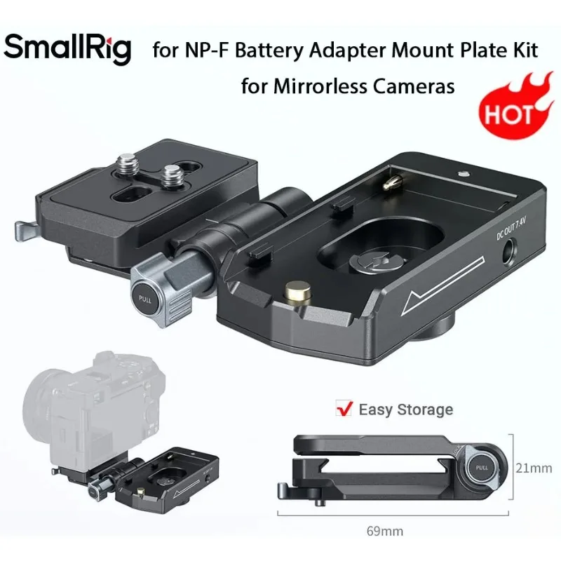 Kit de Placa Adaptadora para Batería NP-F SmallRig con Placa de Liberación Rápida para Arca-Swiss, Plegable para Cámaras DSLR y Mirrorless 4696