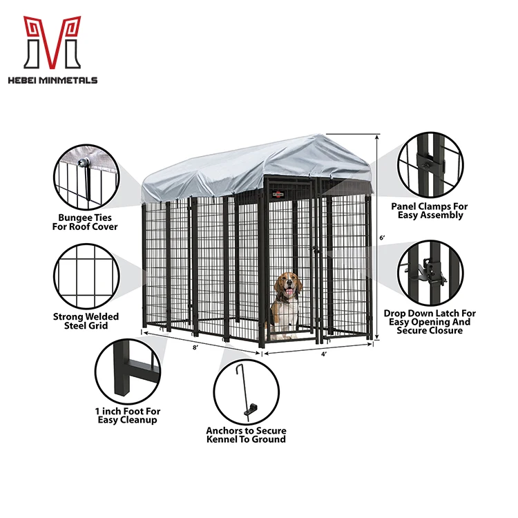 Galvanized Waterproof Animal Run Cage Outdoor Pet Kennel Wire Mesh Fencing Dog Kennel With Roof