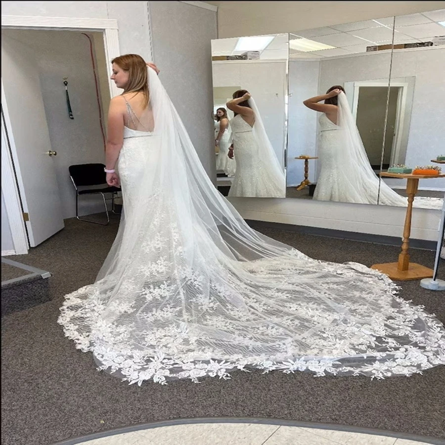 

New Arrival White Ivory 3 Meter Cathedral Wedding Veils Lace Appliques Bride vestidos de novia Wedding accessories
