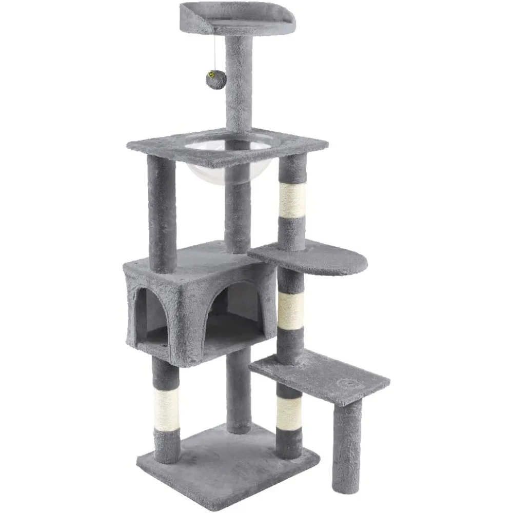 

Cat Tree Tower with Space Capsule - Multi-Level Indoor Climbing Activity Tree, Grey