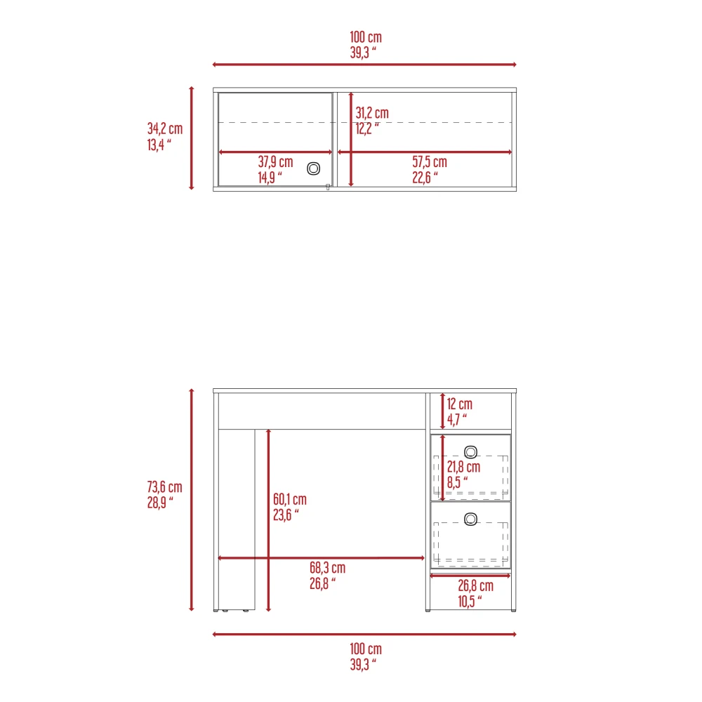 Khali 2-Pc Office Set, Two Shelves Two Drawers Wall Cabinet Single Door Cabinet -Light Oak / Taupe