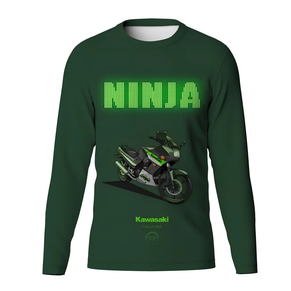 

Summer Men's Round Neck Long Sleeved T-Shirt Kawasaki Casual Simple Printed Breathable Quick Drying Comfortable Sports Top