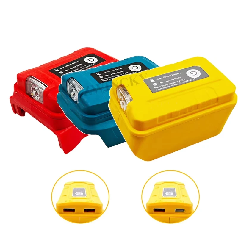 Portable Charger Adapter LED Light For Makita For Dewaltt Milwaukee 18V Li-ion with USB or Type-c Port for Phone Fast Charging