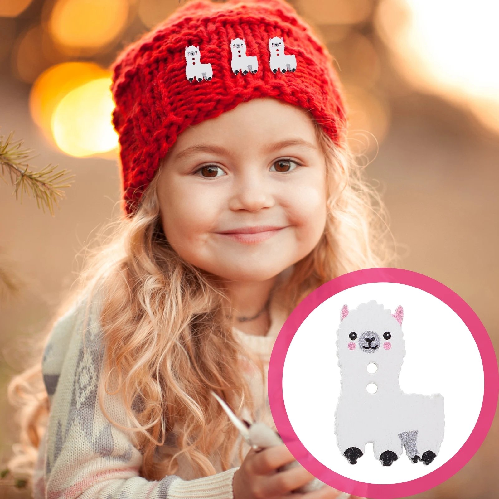 

100Pcs Alpaca Wooden Buttons Cartoon Animal Sewing DIY Craft Wood Buttons 2 Holes Decorative Handmade Accessories