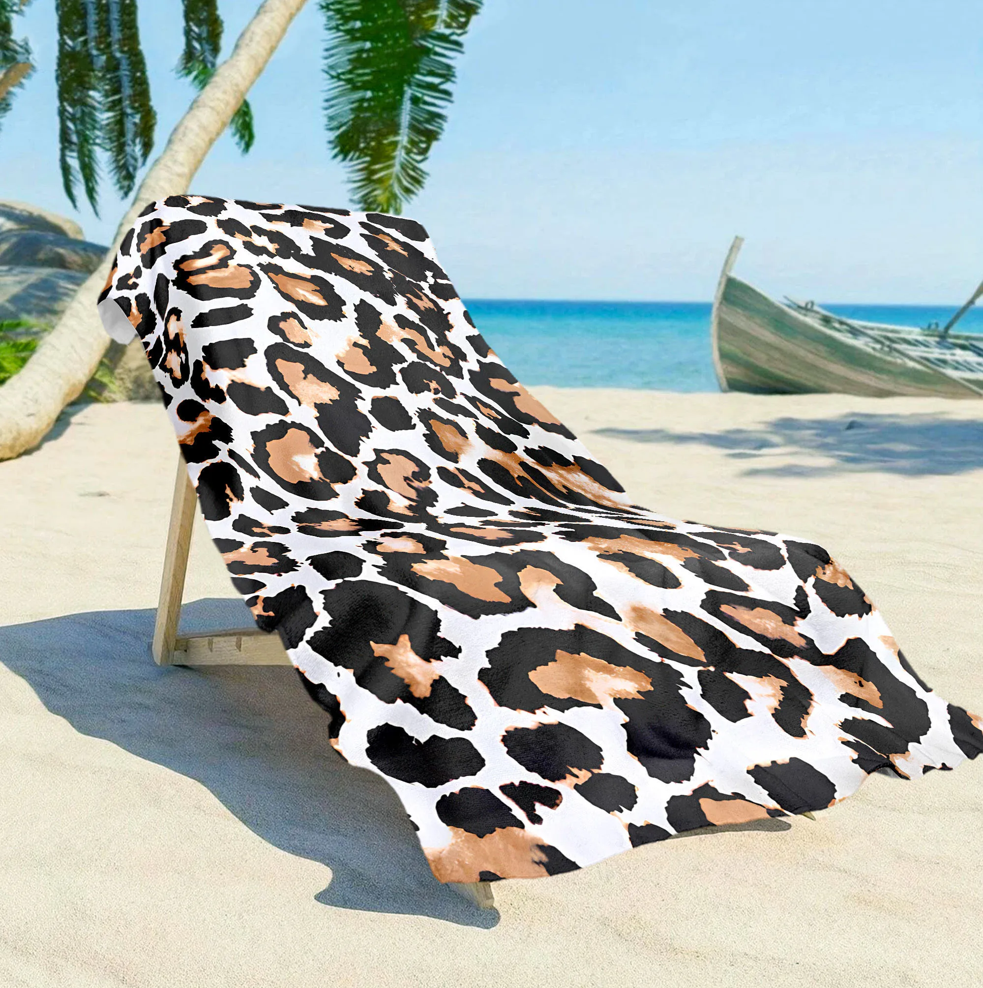 Leopard Print Beach Towel Multi-Use for Yoga Swimming Sports Beach Activities Outdoor Camping And Diving