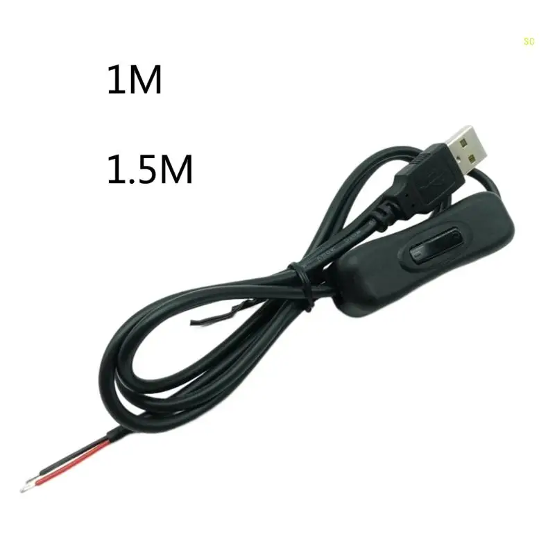 1M/1.5m USB Male Plug 2pin Wire DIY Pigtail Cable 5V Black USB Power Cable Dropshipping