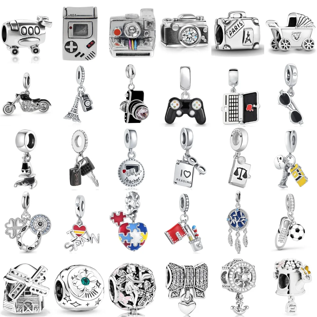 New Brand New925 Silver Motorcycle Charm Camera Sunglasses Exquisite Charm Pendant Fit for Original Bracelet DIY Women's Jewelry
