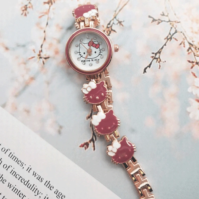 Miniso Anime Cartoon Sanrio Sweet Hello Kitty Head Ragazze Studente Orologio al quarzo Moda Bambini Cintura in lega Orologio Regali di compleanno