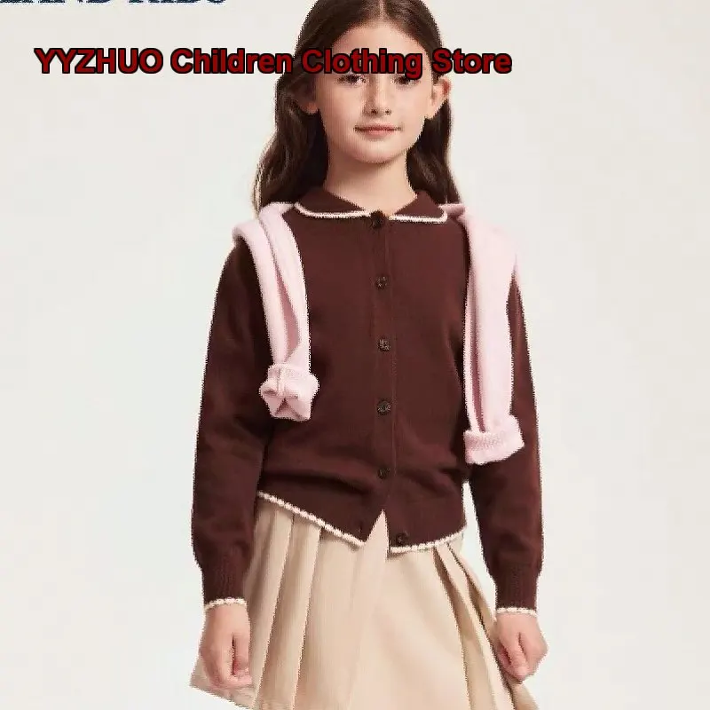 With Cashmere Elandkids Elland Girls Knit Cardigan Autumn V-Neck EKCKG8923A